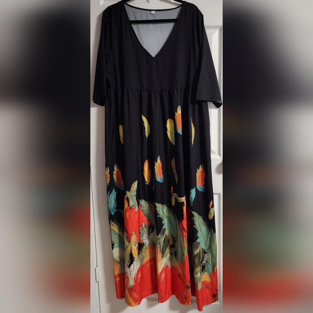 Floor length, Light weight Feather Dress, Size XXL, Black